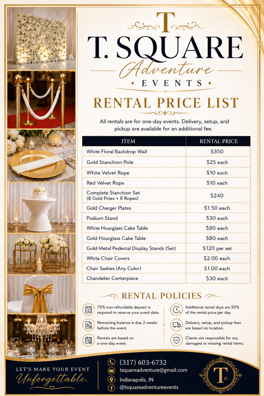 TSquare Event Rental Price List Flyer